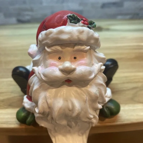 Santa Claus Stocking Holder Mantle Sitter Beard Hook Christmas Decor Red Resin - Picture 2 of 10